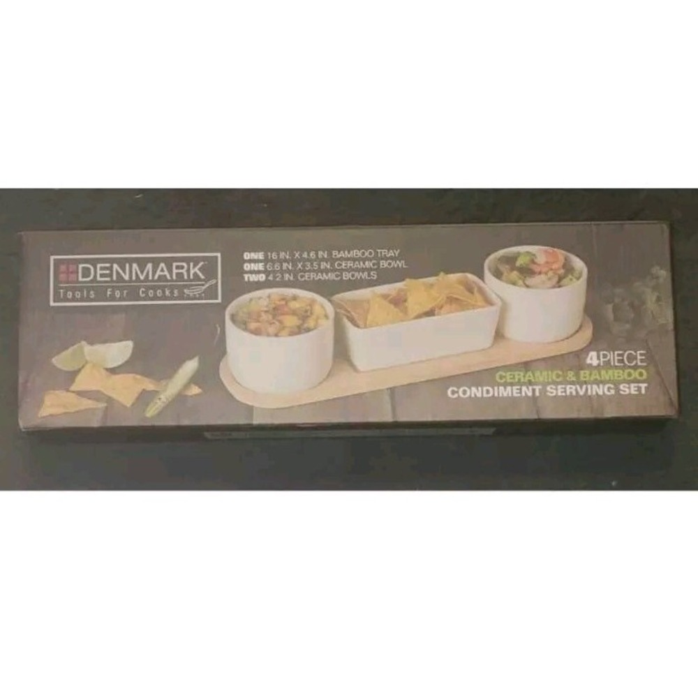 Denmark Tools for Cooks 4-Pc Ceramic & Bamboo Condiment Serving Set NEW IN BOX